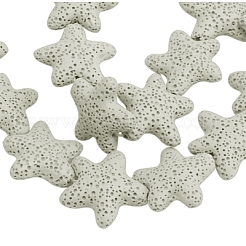 天然溶岩岩ビーズ連売り  ヒトデ/海星  染め  ホワイト  24~25x7~8mm  穴：1mm  約18個/連  15インチ&nbsp;X-G915-1