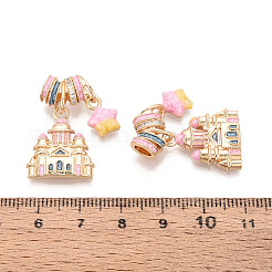 真鍮製マイクロパヴェキュービックジルコニアペンダント  城  エナメル  ゴールドカラー  ゴールドカラー  27mm  穴：4mm&nbsp;KK-T072-44G