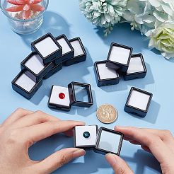 プラスチックルースダイヤモンドディスプレイボックス  透明なガラスカバーと内側のスポンジ付き  宝石用  ジュエリー収納  正方形  ブラック  3x3x1.65cm  内径：2.4x2.4x0.8のCM&nbsp;CON-WH0087-55A