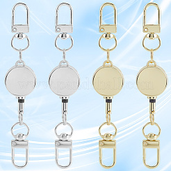 4個2色の頑丈な合金製格納式キーチェーン留め具  格納式 ID バッジ キーリール ホルダー  ダブルスイベルクラスプ付き  DIYキーホルダー作り用品  フラットラウンド  ミックスカラー  115mm&nbsp;FIND-SC0016-50