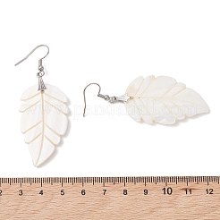 天然石シェルダングルピアス  葉  ステンレススチールのイヤリング金具付き  プラチナ  ミックスカラー  65x24mm&nbsp;EJEW-JE06969