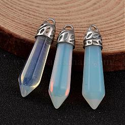 弾丸天然石と合成石の混合尖端ペンダント  白金トーン合金パーツ  33~40x8~10mm  穴：3x2mm&nbsp;G-E332-C