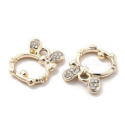 Uvメッキ合金ペンダント  クリスタルラインストーン付き  ウサギのチャーム  ゴールドカラー  15.5x13.5x2.5mm  穴：2mm&nbsp;ALRI-M020-11G