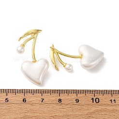 チェリー真鍮スタッドピアス  人工貝殻付き  ゴールドカラー  ホワイト  32.5x17.5mm&nbsp;EJEW-V017-01B-G