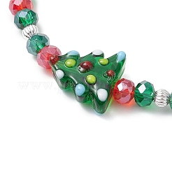 クリスマスツリーガラスビーズストレッチブレスレット  クリスマステーマのブレスレット  グリーン  内径：2-1/4インチ（5.75cm）&nbsp;BJEW-JB11187