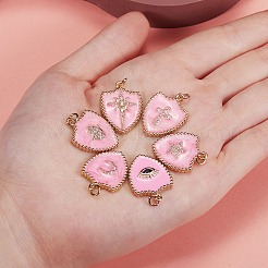 6pcs6スタイル本物の18k金メッキ真鍮マイクロパヴェクリアキュービックジルコニアエナメルペンダント  長持ちメッキ  丸カン付き  シールド  ピンク  1個/スタイル&nbsp;ZIRC-SZ0001-36A