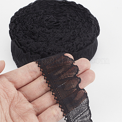 ポリエステルリーフレース生地トリム  服飾材料  ブラック  1-3/8インチ（35mm）&nbsp;OCOR-WH0070-132B