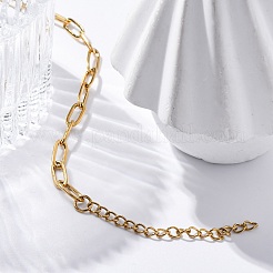 イオンプレーティング（IP）304ステンレススチールペーパークリップチェーンブレスレット（女性用）  ゴールドカラー  6-1/8インチ（15.5cm）&nbsp;BJEW-C046-02G