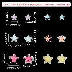 360個6スタイル透明アクリルビーズ  二層ビーズ  スター  ミックスカラー  11~19x11.5~20x7~11mm  穴：1.8~3mm  60個/スタイル&nbsp;TACR-AR0001-17