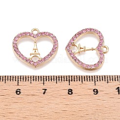 ラックメッキ合金ペンダント  ラインストーン付き  エッフェル塔とハート  ライトローズ  17.5x18.5x1.5mm  穴：1.6mm&nbsp;FIND-N005-28G-B