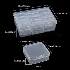 12 個の正方形プラスチックオーガナイザービーズ収納容器  透明  5.4x5.3x2cm  インナーサイズ：5.1x5.05x1.5センチメートル&nbsp;CON-YW0001-35