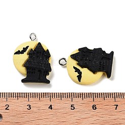 ハロウィーンのテーマの不透明樹脂ペンダント  ハロウィンチャーム  お化け屋敷/お城  25x17.5x5.5mm  穴：2mm&nbsp;RESI-N039-90