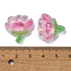 透明エポキシ樹脂デコデンカボション  スパンコール付き  花  ピンク  21.5x22x8mm&nbsp;X1-CRES-I030-16B