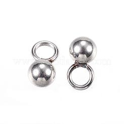 変色しにくい304ステンレススチールペンダントエンドピース  ラウンド  ステンレス鋼色  6x3mm  穴：2mm&nbsp;STAS-D448-078P