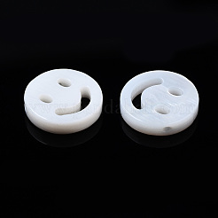 天然淡水シェルビーズ  笑顔とフラットラウンド  乳白色  10x2mm  穴：0.7mm&nbsp;SHEL-N003-17A-01