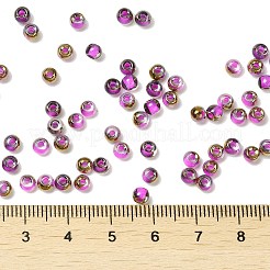 ガラスシードビーズ  半分メッキ  色の内側  丸い穴  ラウンド  マゼンタ  4x3mm  穴：1.4mm  111個/ 10g&nbsp;X1-SEED-H002-B-D207
