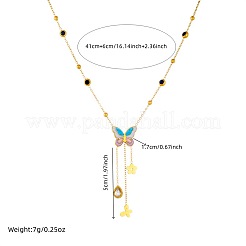 304ステンレススチールエナメル、クリアキュービックジルコニア、カラフルな蝶の花のタッセルペンダントネックレス、女性用  ゴールドカラー  16.14インチ（41cm）&nbsp;FS-WGAFF89-01