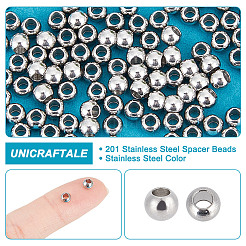 201ステンレススチールスペーサービーズ  ラウンド  ステンレス鋼色  4x3mm  穴：2mm  100pc&nbsp;STAS-UN0008-09P