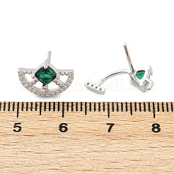 925スターリングシルバーキュービックジルコニアスタッドピアス  半円  左右  銀  9x12.5mm&nbsp;EJEW-V019-01P