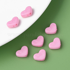 不透明なアクリルビーズ  染め  単語「love」付けのハート  パールピンク  10x13.5x4.5mm  穴：1.8mm  約2300個/500g&nbsp;MACR-S373-128-S11