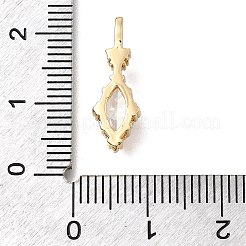 真鍮製ガラスチャーム  ハートチャーム付き菱形  14KGP本金メッキ  多面カット  透明  18.5x6.5x4.5mm  穴：3.5x2mm&nbsp;KK-U061-20G-01