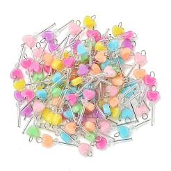 アクリル＆ガラスペンダント100個  304ステンレススチール製金具付き  ステンレス鋼色  ミックスカラー  27.3mm  穴：2.9mm&nbsp;PALLOY-CJ00180