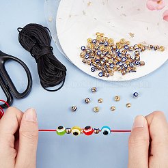 DIYナザールボンジュウブレスレットの作り方キット  鉄グレードbのラインストーンと真鍮製のスペーサービーズが含まれます  合金エナメルビーズとナイロン糸  ゴールドカラー  ナイロン糸：1mm  2色  10m /カラー  20メートル/セット&nbsp;DIY-SC0012-41