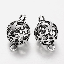 花チベットスタイルの合金リンクコネクターで丸い  アンティークシルバー  31x20mm  穴：3mm&nbsp;PALLOY-I111-02AS