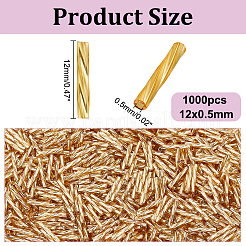 ガラスツイストビューグルビーズ1000個  メタリックカラー  ゴールド  12x2mm  穴：0.5mm&nbsp;SEED-HY0001-12B