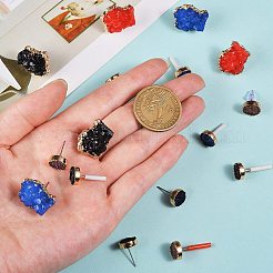 電気メッキドゥルージー樹脂スタッドピアス  鉄製のピンと鋼製のピン付き  フラットラウンド＆ナゲット  ミックスカラー  18個/箱&nbsp;RESI-SZ0001-22