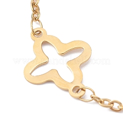 304ステンレススチールクローバーリンクブレスレット  アズキチェーン付き  ゴールドカラー  7-3/8インチ（18.6cm）&nbsp;BJEW-JB06028