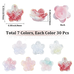 210色の蓄光不透明樹脂カボション7個  花  暗闇の中で輝く  グリッターパウダー付き  ミックスカラー  9x9x3.5mm  30個/カラー&nbsp;FIND-SC0022-13