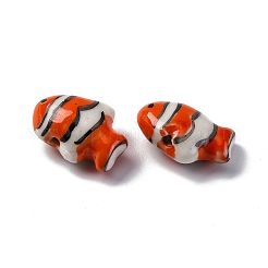 手作りの陶器ビーズ  手描きの陶器ビーズ  魚  レッドオレンジ  17.5~18.5x13~13.5x8.5~9mm  穴：1.8mm&nbsp;PORC-R002-01F