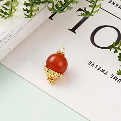 ナチュラルガーネット＆カーネリアン＆ローズクォーツ＆アメジスト＆タイガーアイビーズペンダント  金色の真鍮ボールヘッドピン付き  合金スペーサービーズ＆ビーズキャップ  ラウンド  18~19x10.7mm  穴：1.5~2mm&nbsp;PALLOY-JF00579
