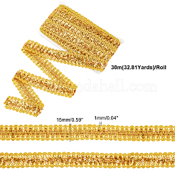 スパークルスタイルのプルポリエステルリボン  シークイン  ゴールド  1-3/8インチ（36mm）  約14.22ヤード（13m）/カード&nbsp;OCOR-WH0074-38