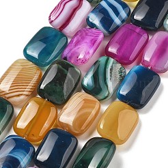 天然バンデットアゲートビーズ連売り  染め＆加熱  長方形  ミックスカラー  18x13x5mm  穴：1mm  約10~11個/連  7.28''~7.87''（18.5~20センチメートル）&nbsp;G-K392-B10-13x18mm