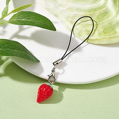 イチゴ樹脂製携帯ストラップ  ナイロンコードモバイルアクセサリー装飾  レッド  8.5cm&nbsp;HJEW-JM01598-02