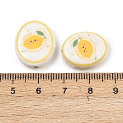 印刷された手作りの磁器のビーズ  オーバル  レモン  19~20x15~17x6mm  穴：2mm&nbsp;PORC-B009-01C