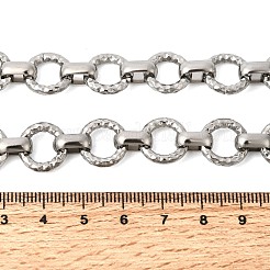 13mm 304ステンレススチールのテクスチャ加工ラウンドリングリンクチェーンネックレス  変色しない  ステンレス鋼色  17.20インチ（43.7cm）&nbsp;NJEW-P349-01A-P