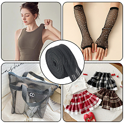 9.4ヤードのフラットポリエステルメッシュ伸縮性ワイドバンド  衣服のウエストバンドアクセサリー用  ブラック  38mm&nbsp;OCOR-CY0003-31B-02