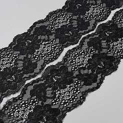 ポリエステルの花刺繍レーストリム  服飾材料  ブラック  3-1/4インチ（83mm）  約10ヤード/個&nbsp;OCOR-WH0036-49A