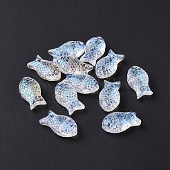 透明な電気メッキガラスビーズ  ABカラーメッキ  魚  クリアAB  15x8x5mm  穴：1mm&nbsp;GLAA-I050-10K