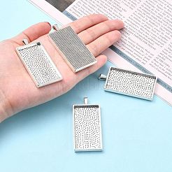 合金カボションセッティングペンダント  プレーンエッジベゼルカップ  カドミウムフリー＆鉛フリー  長方形  アンティークシルバー  59x28.4x4.8mm  穴：8x4mm  トレイ：47x24mm&nbsp;PALLOY-2418-AS-FF