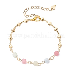 天然モルガナイトと真鍮ビーズのリンクチェーンブレスレット（女性用）3個  亜鉛合金カニカン付き  18KGP本金メッキ  7-1/4インチ（18.5cm）  3個/セット&nbsp;BJEW-JB12595