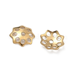 304ステンレススチールビーズキャップ  イオンプレーティング（ip）  ラックめっき  花  18KGP本金メッキ  8.5x1.5mm  穴：1.2mm&nbsp;STAS-P448-09M-G