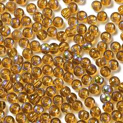 ガラスシードビーズ  半分メッキ  透明色の虹  丸い穴  ラウンド  ダークチソウ  4x3mm  穴：1.2mm  約166個/10g&nbsp;X1-SEED-H002-A-A622