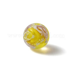 手作りの銀箔ガラスベネチアンランプワークビーズ  花の丸  きいろ  7.5mm  穴：1.4mm&nbsp;GLAA-WH0036-03C