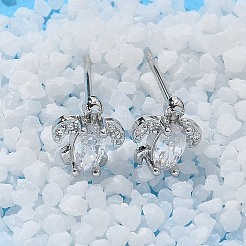 真鍮と透明キュービックジルコニアとガラスのスタッドピアス  カメ  プラチナ  7.5x7.5mm&nbsp;EJEW-Q014-15P