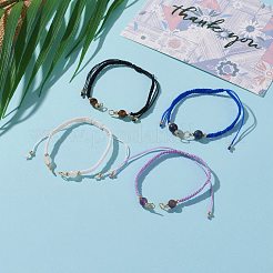 調節可能なナイロン糸編み込みビーズブレスレット作り  天然宝石ビーズと真鍮ビーズ付き  ミックスカラー  4-1/8インチ（10.5cm）〜10-3/8インチ（26.5cm）&nbsp;AJEW-JB00893