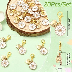 20本合金エナメルペンダントデコレーション  カニカン付き  愛と花の文字が入ったハート  ゴールドカラー  30mm&nbsp;HJEW-YW00446
